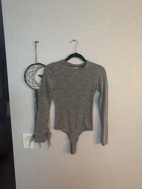 Madewell Black Ribbed Long Sleeve Crewneck Bodysuit Size S
